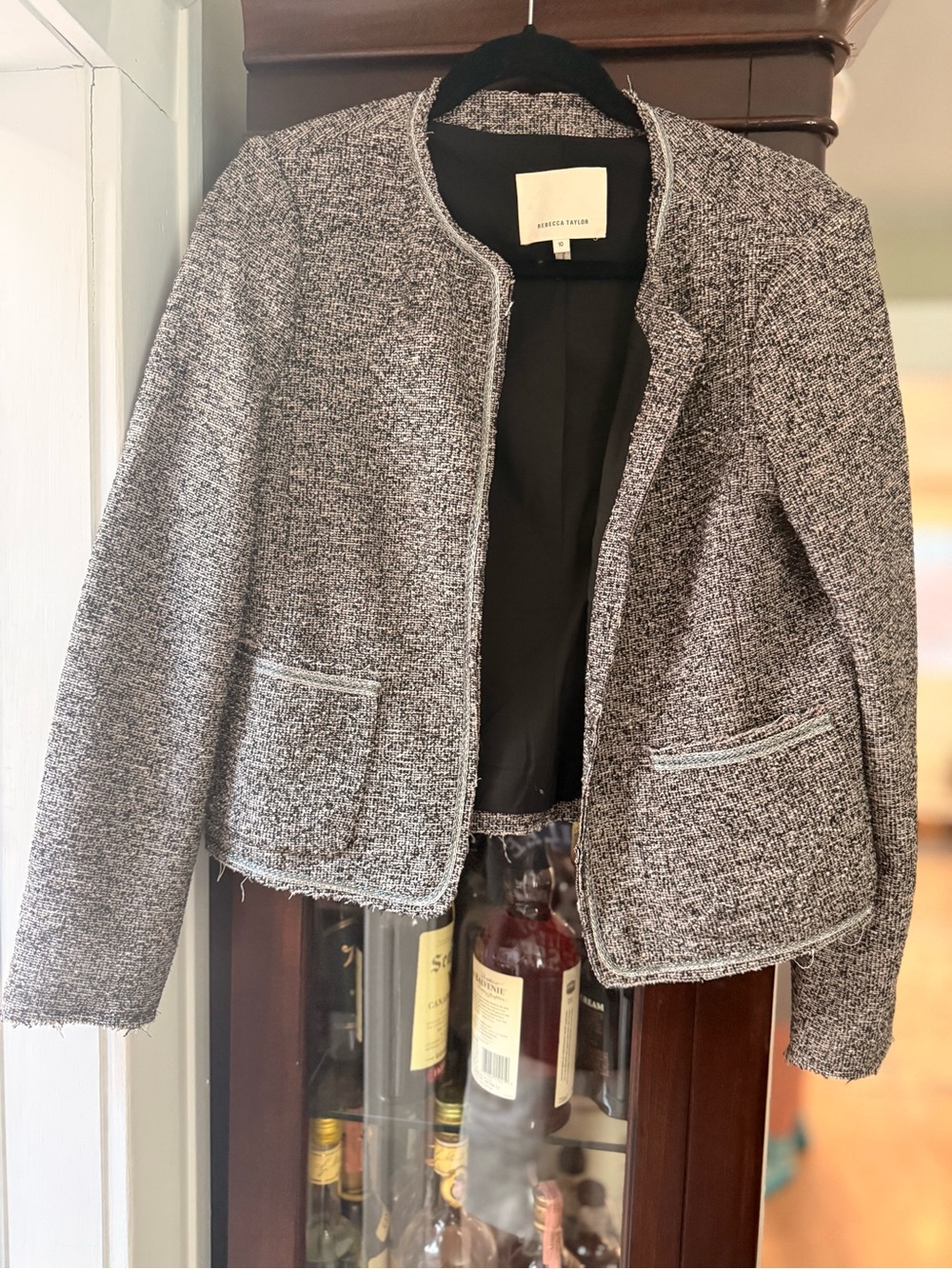 Rebecca Taylor Gray Tweed Open-Front Blazer